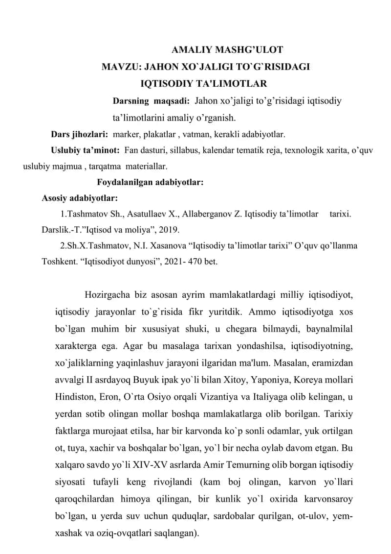 JAHON XO`JALIGI TO`G`RISIDAGI IQTISODIY TA'LIMOTLAR 1