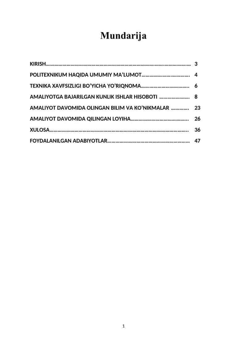 Amaliyot hisoboti texnikum 1