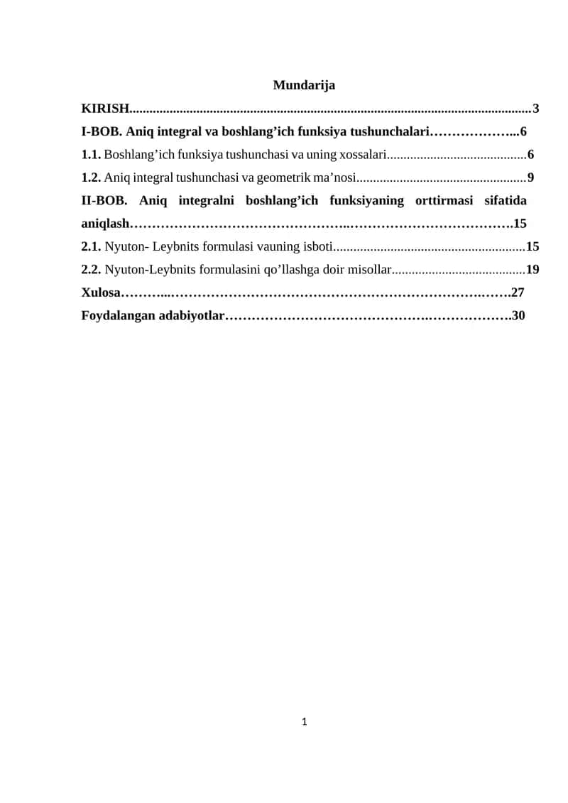 Aniq integralning boshlang'ich funksiyaning orttirmasi sifatida aniqlash 1
