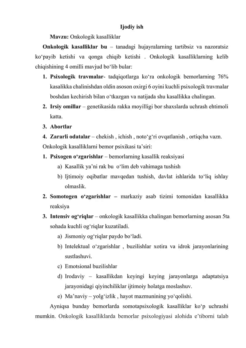 Onkologik kasalliklar 1