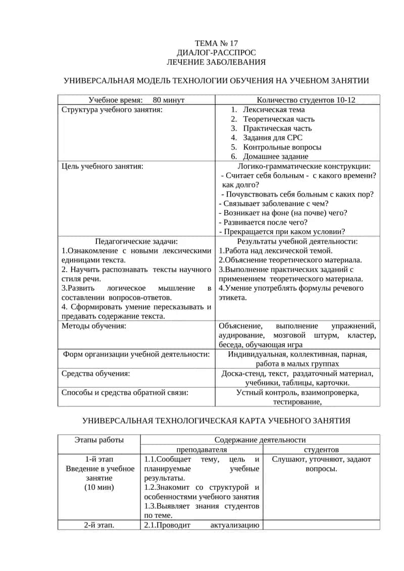 Универсальная модель технологии обучения на учебном занятии 1