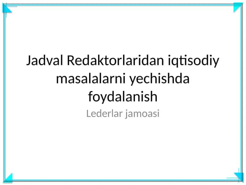 Iqtisodiy masalalarni yechish 1