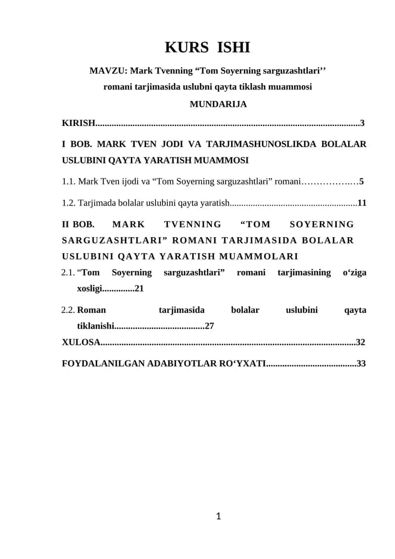 Tom Soyerning sarguzashtlari romani tarjimasi 1