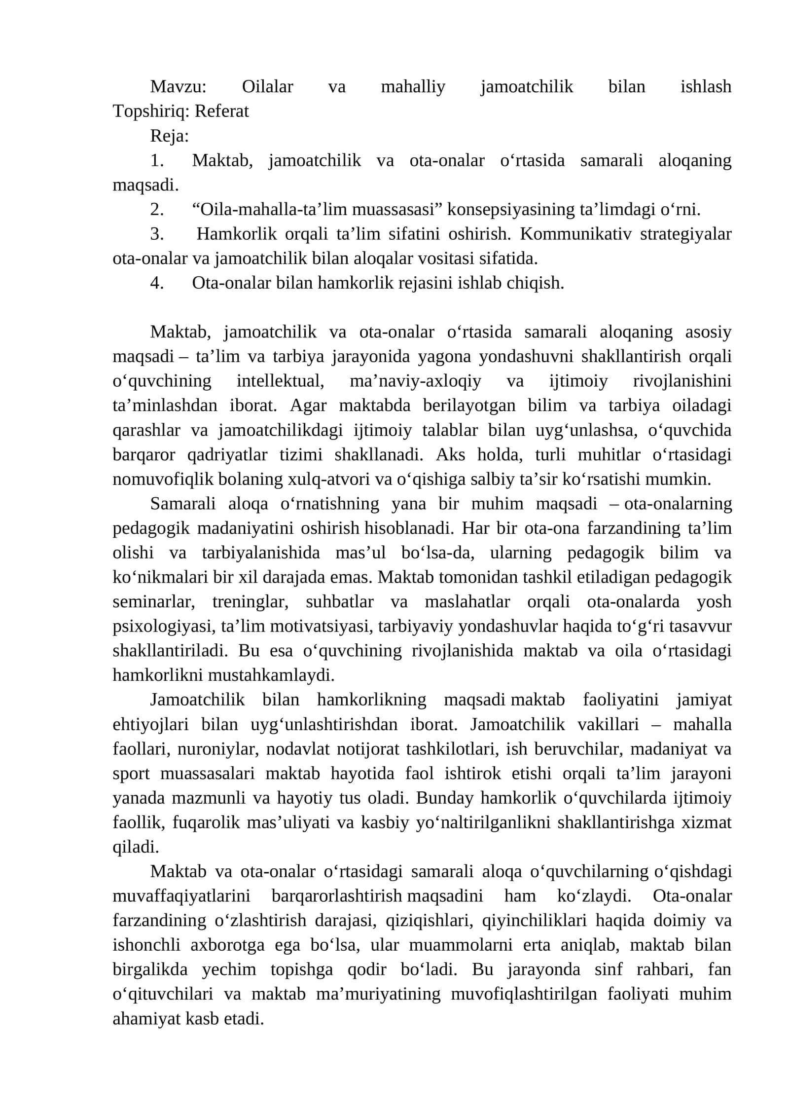 Oilalar va mahalliy jamoatchilik bilan ishlash 1