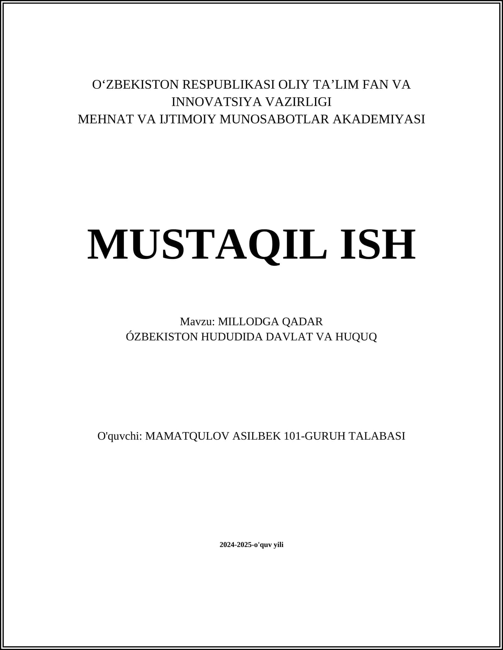 MILLODGA QADAR 1