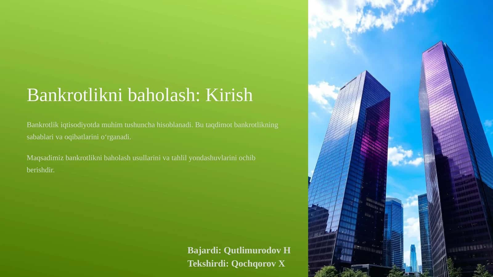 Bankrotlikni baholash: Kirish 1