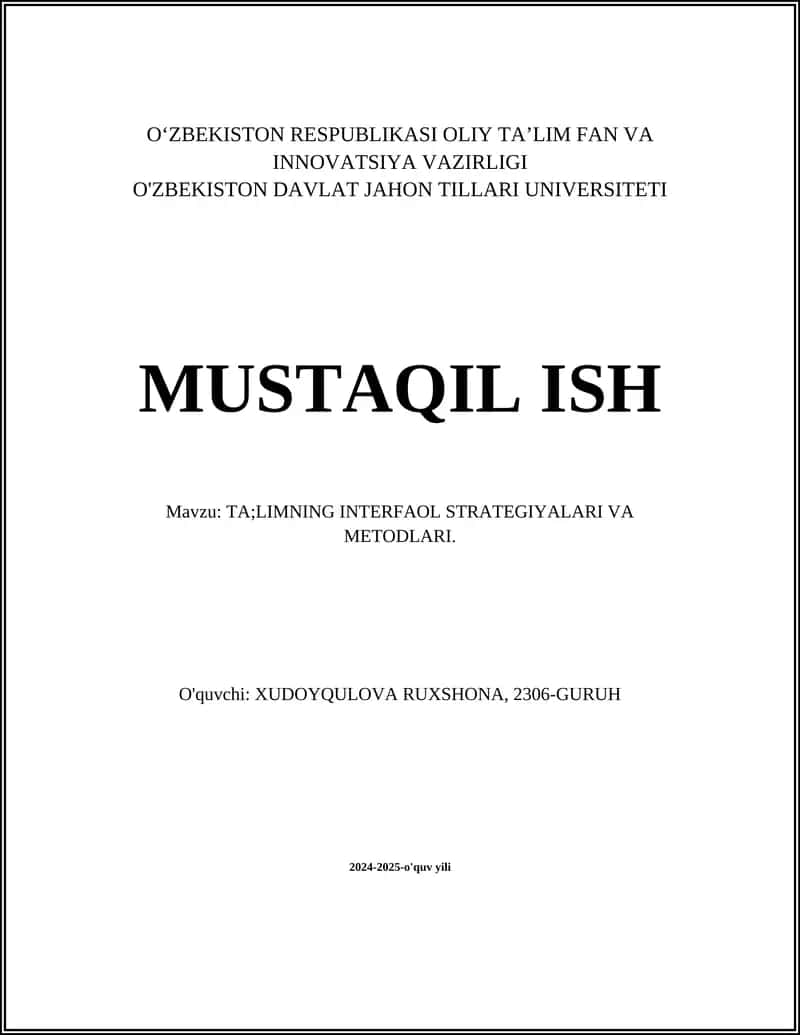 TA'LIMNING INTERFAOL STRATEGIYALARI VA METODLARI 1