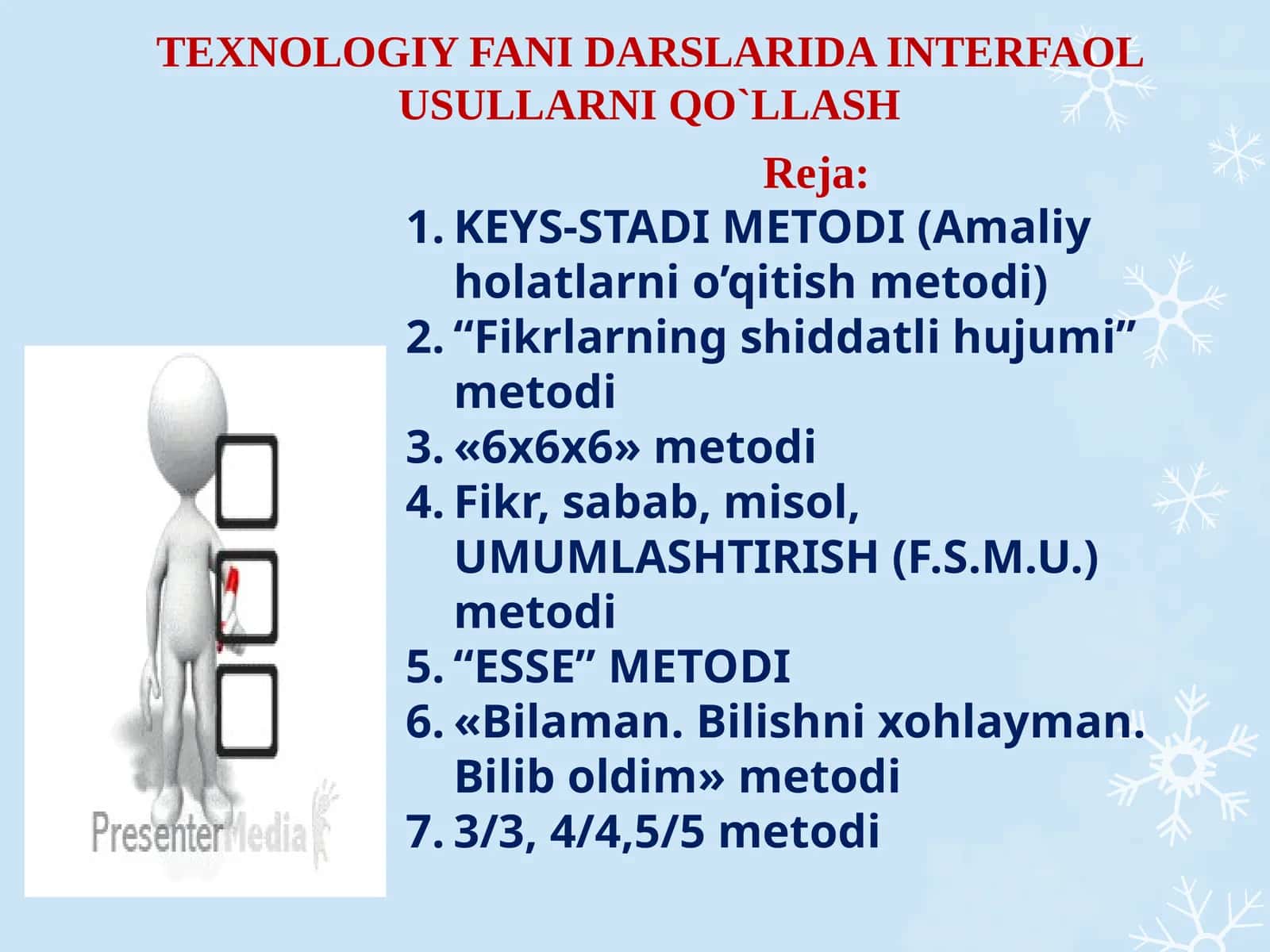 TEXNOLOGIY FANI DARSLARIDA INTERFAOL USULLARNI QO`LLASH 1
