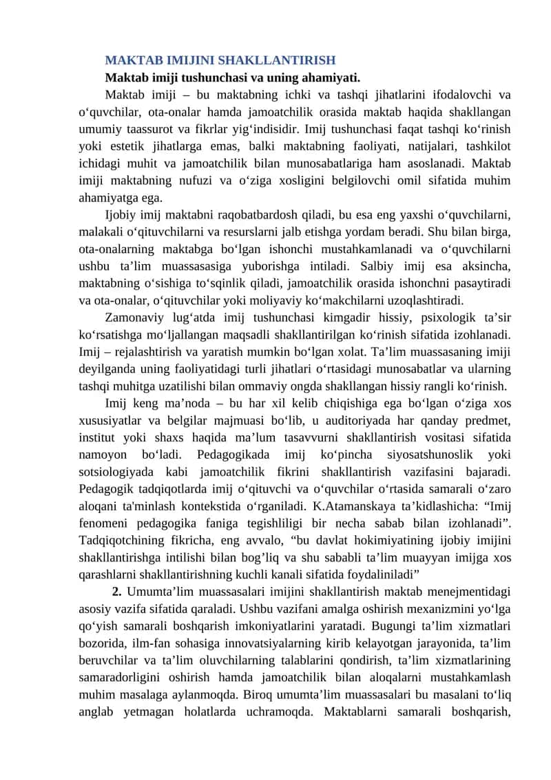 Maktab Imijini Shakllantirish 1