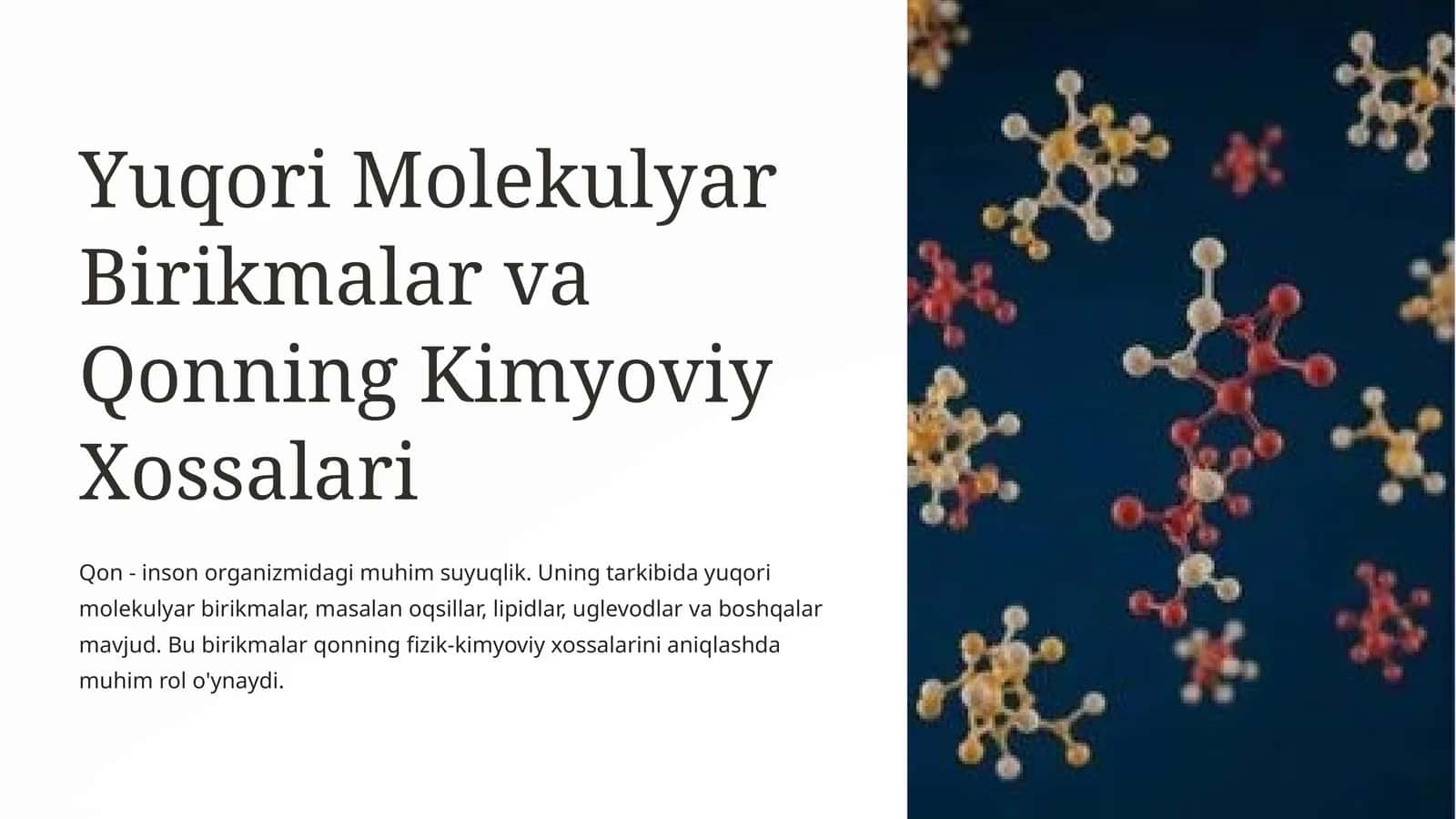 Yuqori Molekulyar Birikmalar va Qonning Kimyoviy Xossalari 1