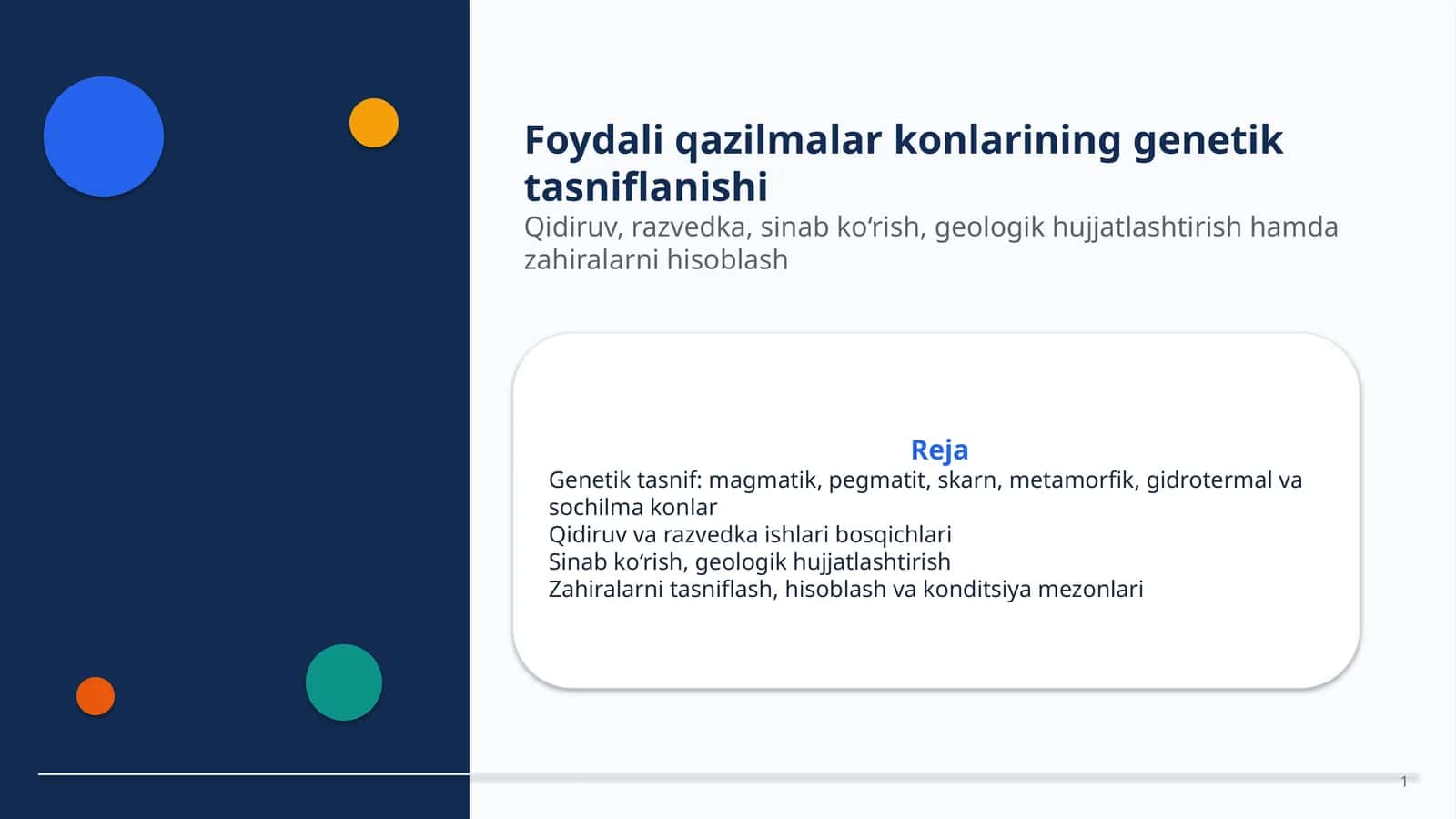 Foydali qazilmalar konlarining genetik tasnifi 1