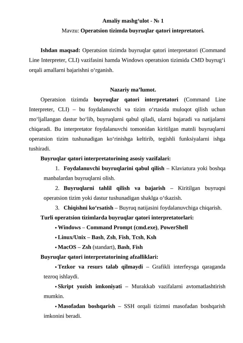 Operatsion tizimda buyruqlar qatori interpretatori 1