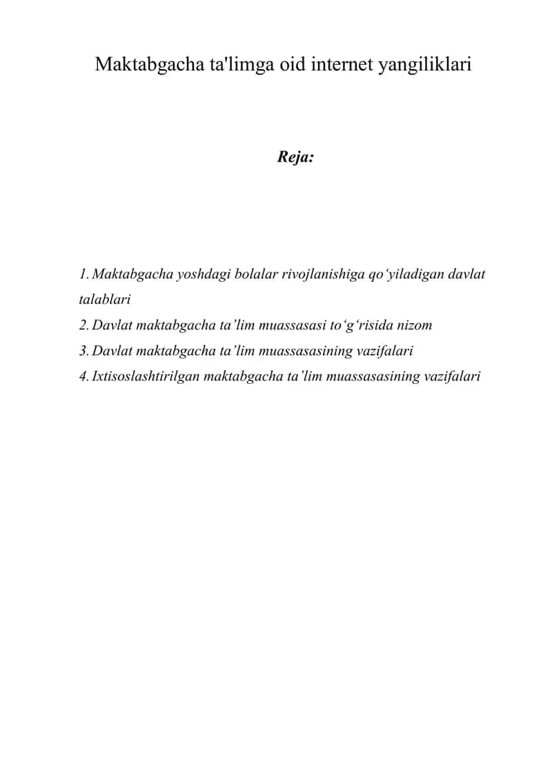 Maktabgacha ta'limga oid internet yangiliklari 1