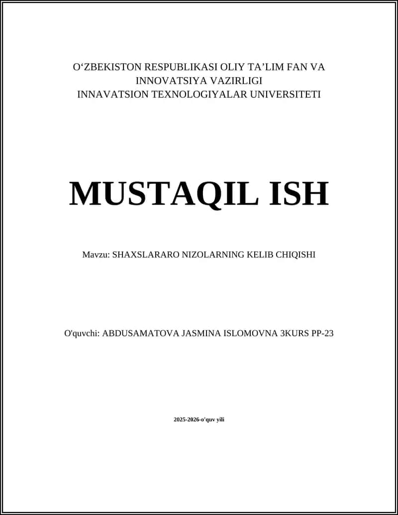 SHAXSLARARO NIZOLARNING KELIB CHIQISHI 1