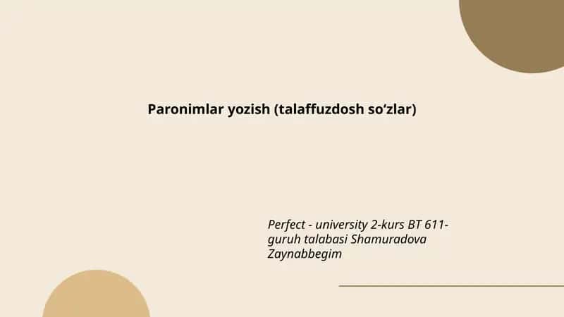 Paronimlar yozish (talaffuzdosh soʻzlar) 1