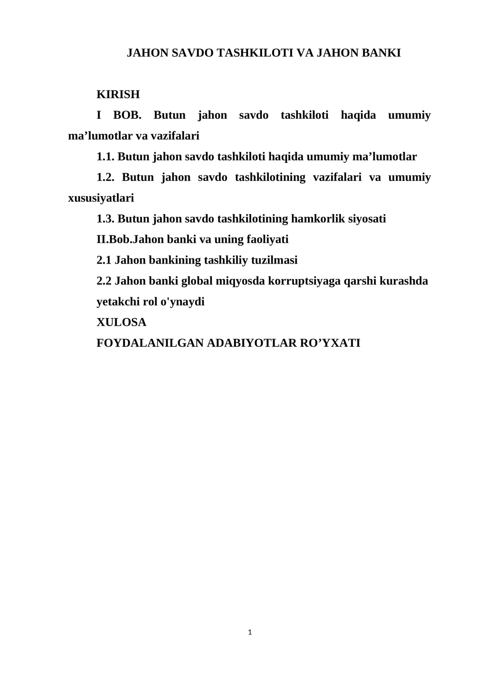 JAHON SAVDO TASHKILOTI VA JAHON BANKI 1