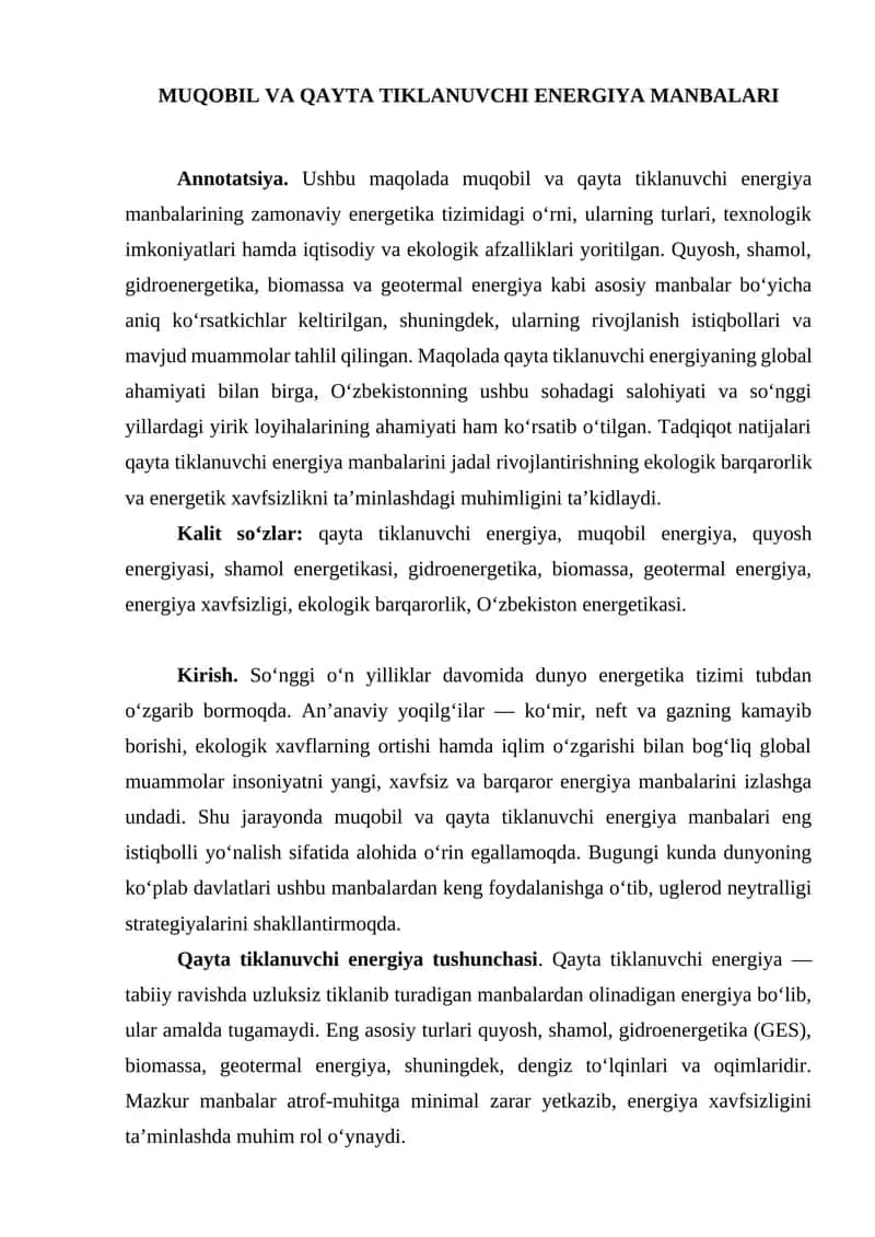 MUQOBIL VA QAYTA TIKLANUVCHI ENERGIYA MANBALARI 1