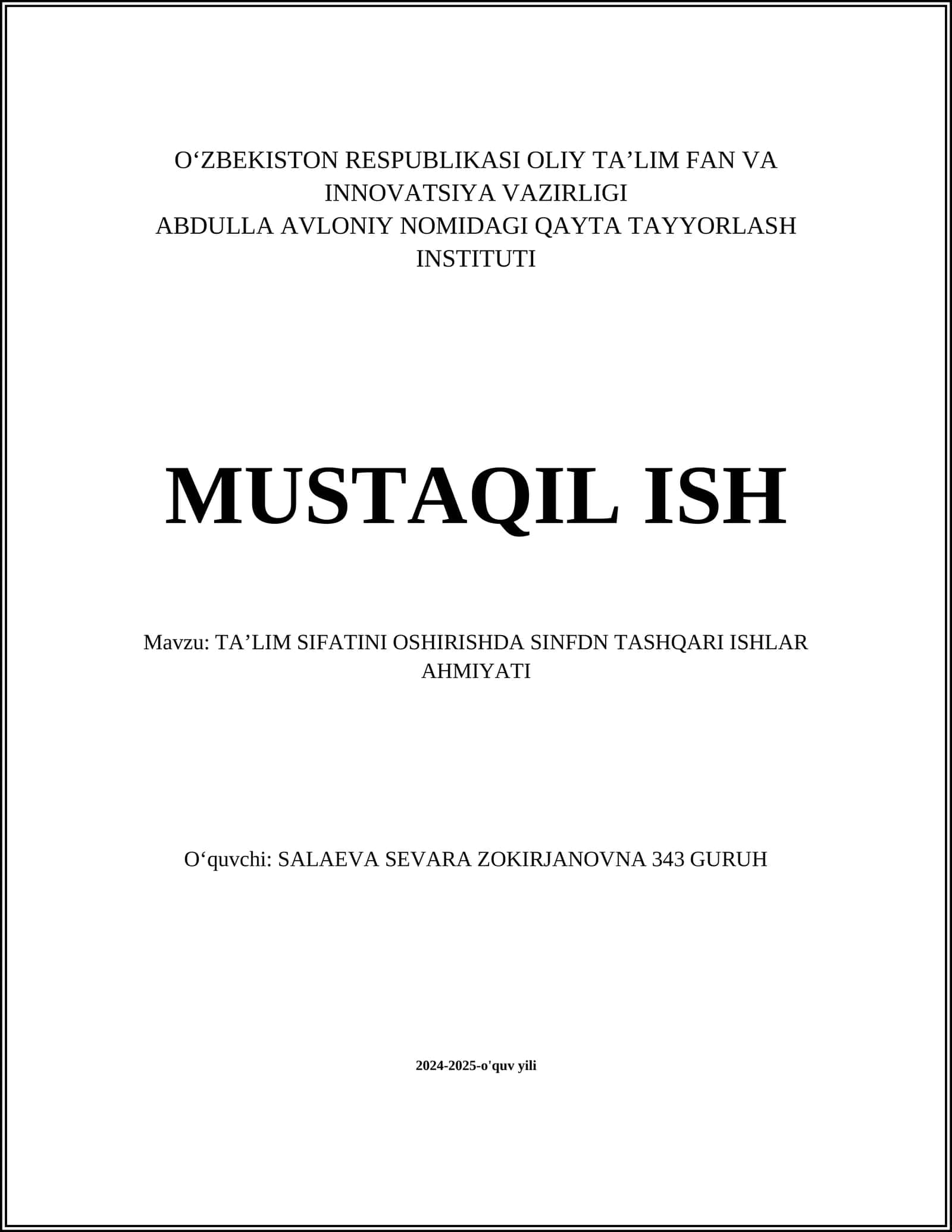 TAʼLIM SIFATINI OSHIRISHDA SINFDN TASHQARI ISHLAR AHMIYATI 1