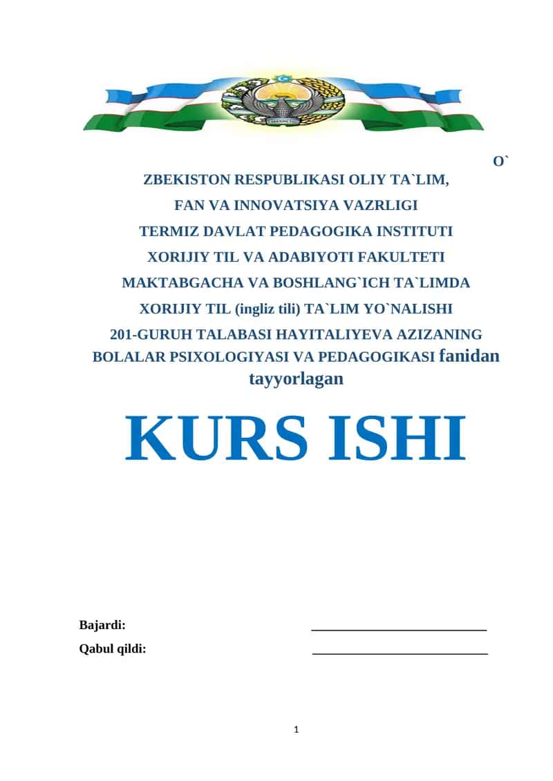 MAKTABGACHA VA BOSHLANG`ICH TA`LIMDA XORIJIY TIL (ingliz tili) TA`LIM YO`NALISHI 1