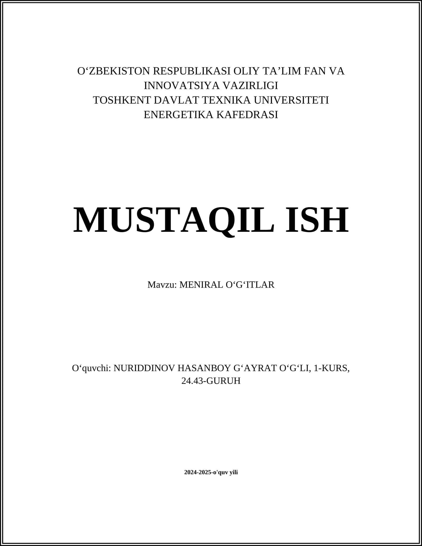 MENIRAL OʻGʻITLAR 1