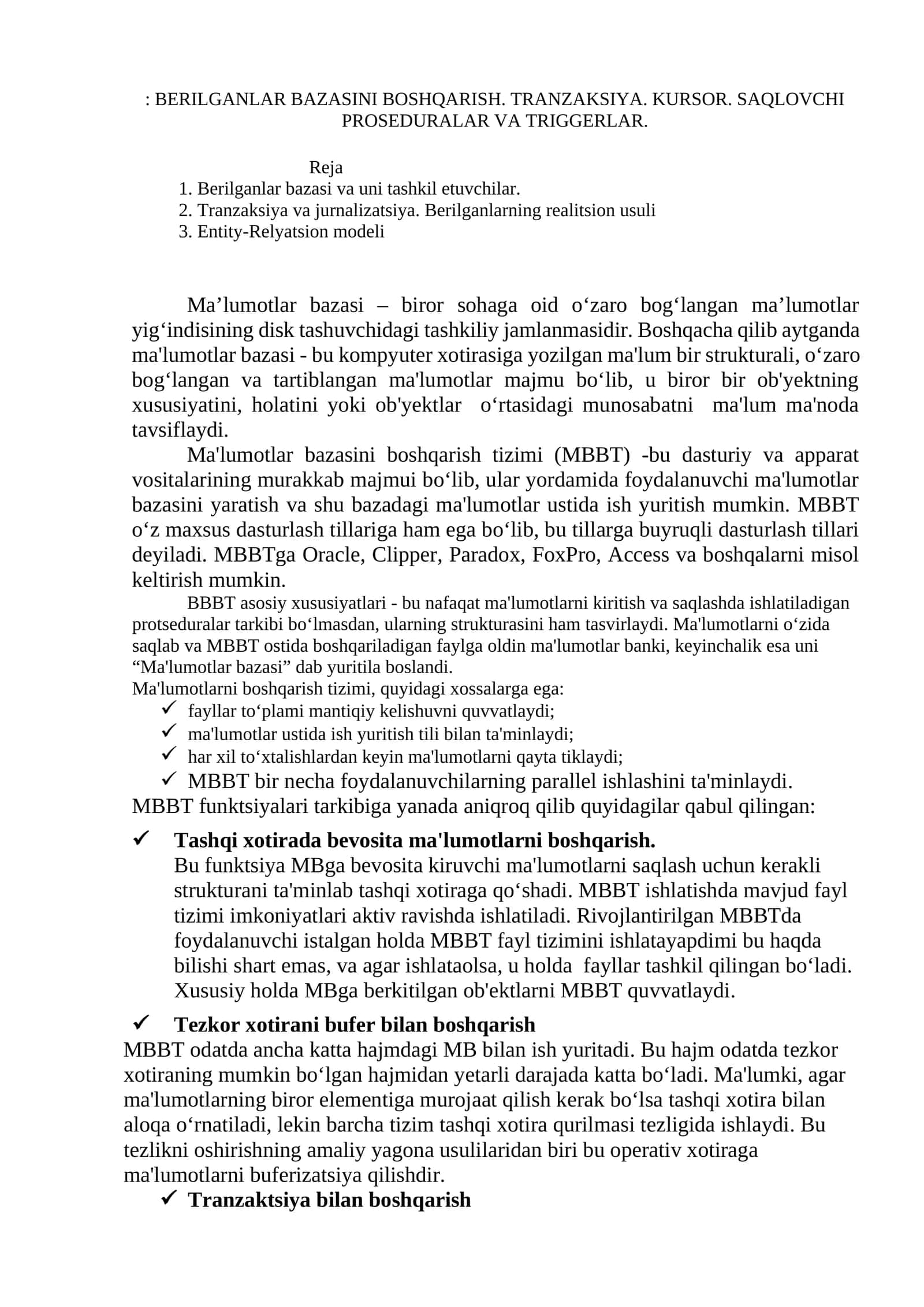 Ma’lumotlar bazasini boshqarish 1