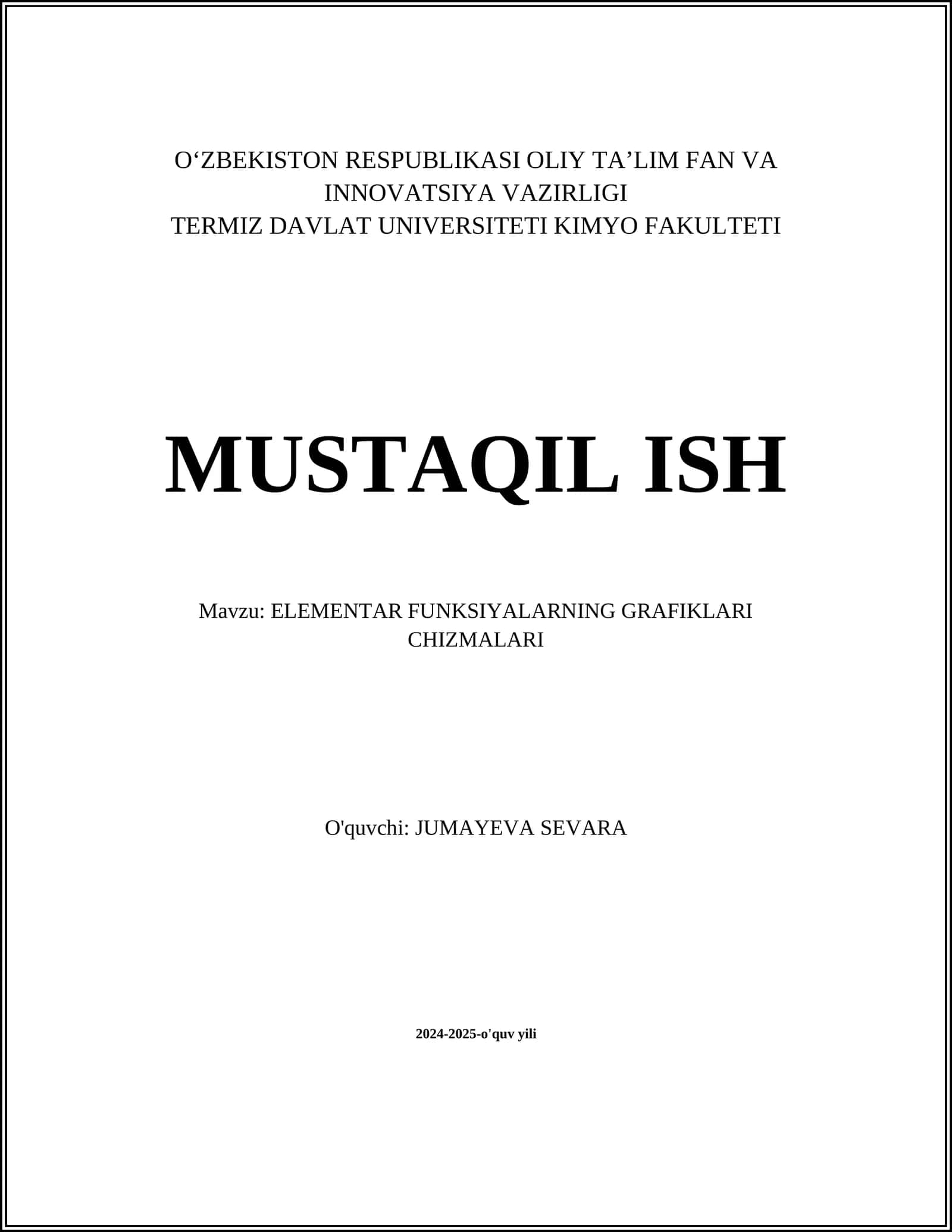 ELEMENTAR FUNKSIYALARNING GRAFIKLARI CHIZMALARI 1