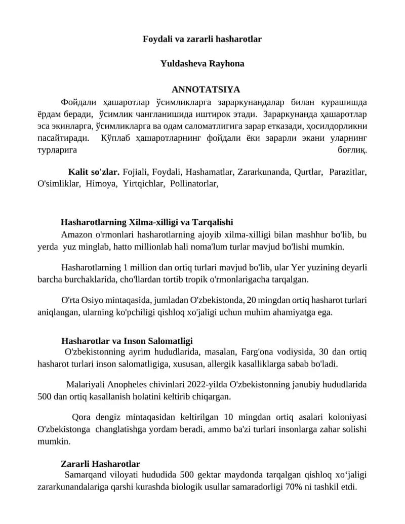 Foydali va zararli hasharotlar 1