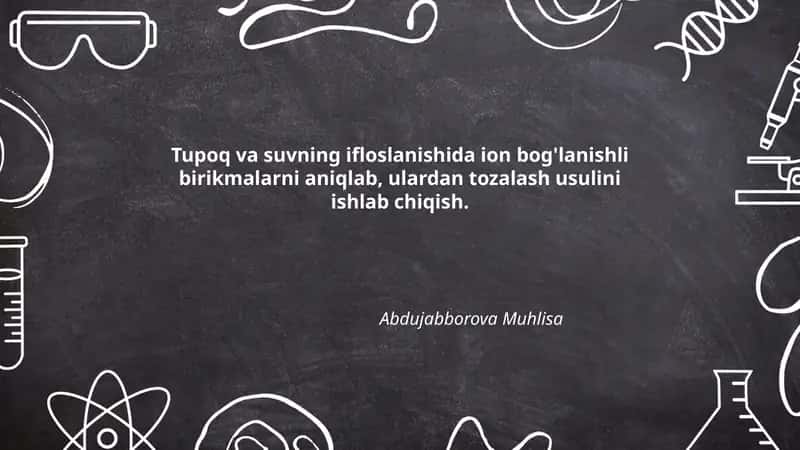 Tupoq va suvning ifloslanishida ion bog'lanishli birikmalarni aniqlash 1