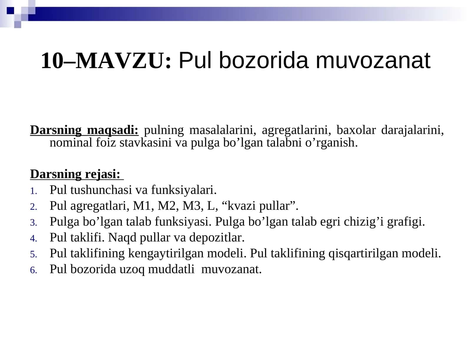 Pul bozorida muvozanat 1