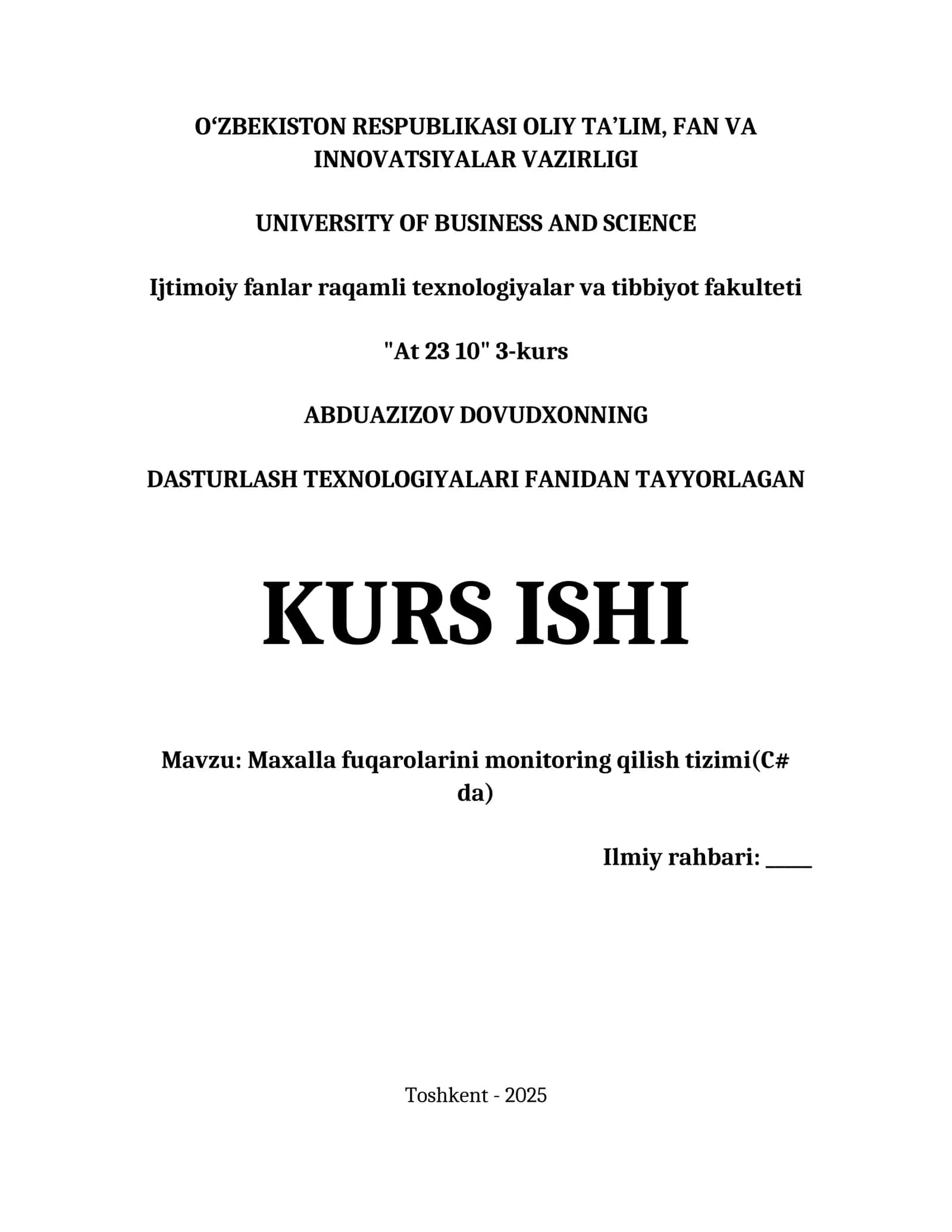 MAXALLA FUQAROLARINI MONITORING QILISH TIZIMI(C# DA) 1