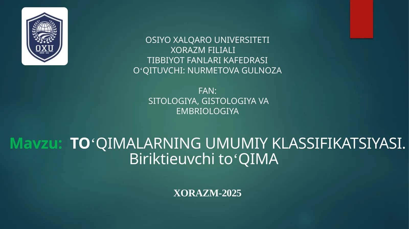 TOʻQIMALARNING UMUMIY KLASSIFIKATSIYASI 1