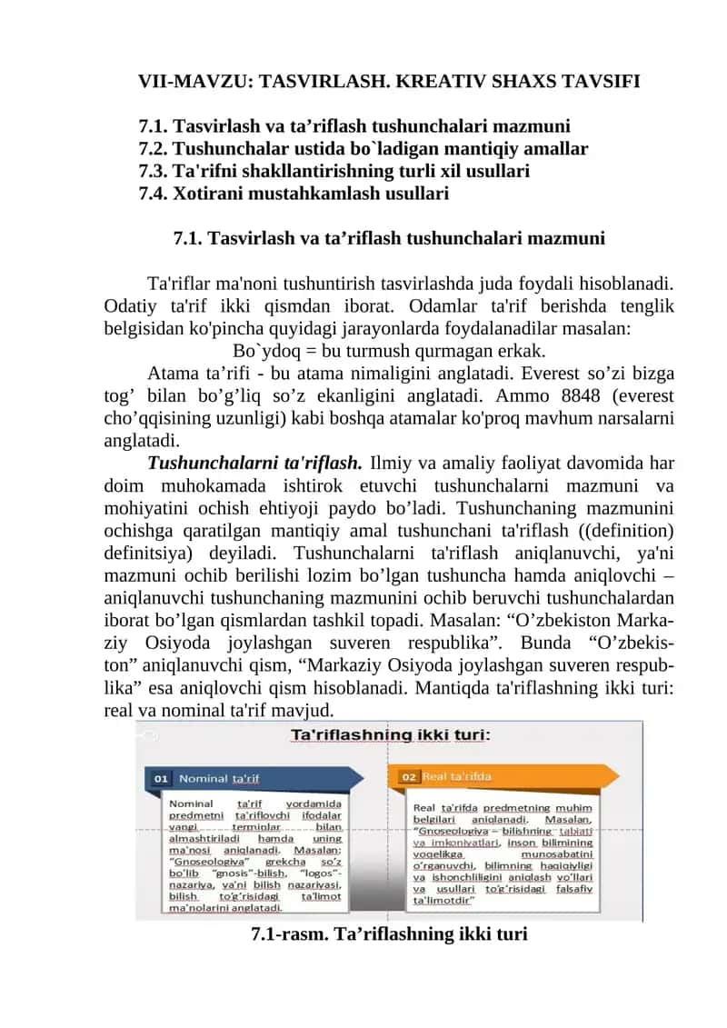 TASVIRLASH. KREATIV SHAXS TAVSIFI 1