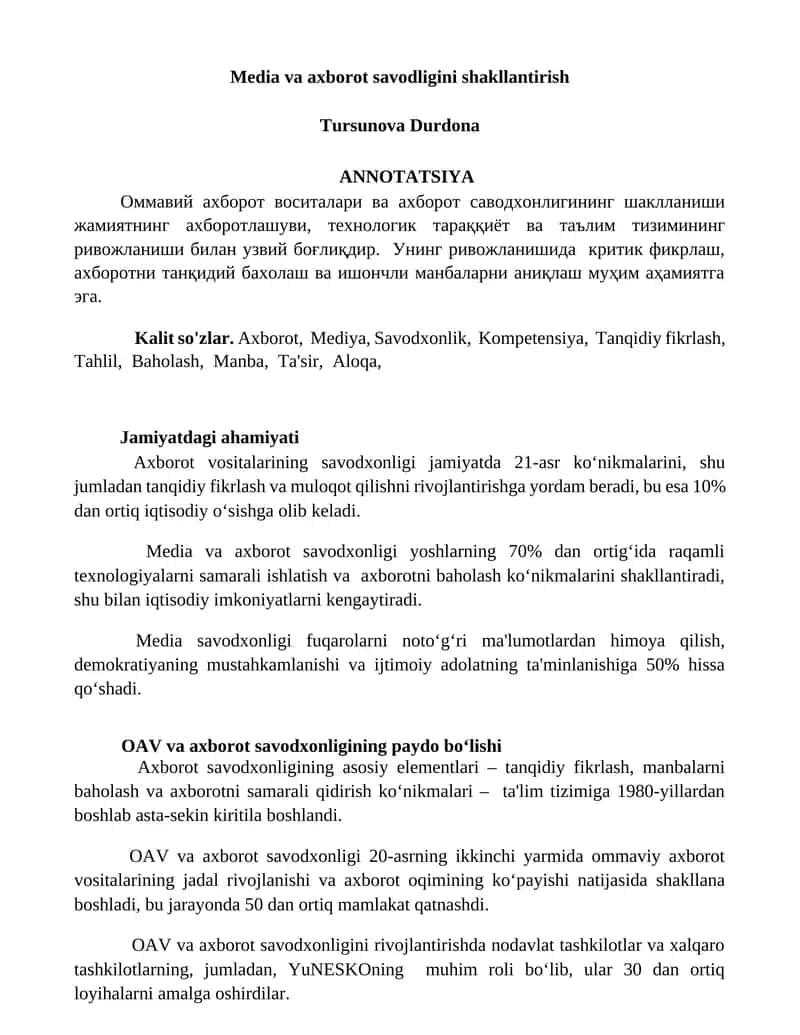 Media va axborot savodligini shakllantirish 1