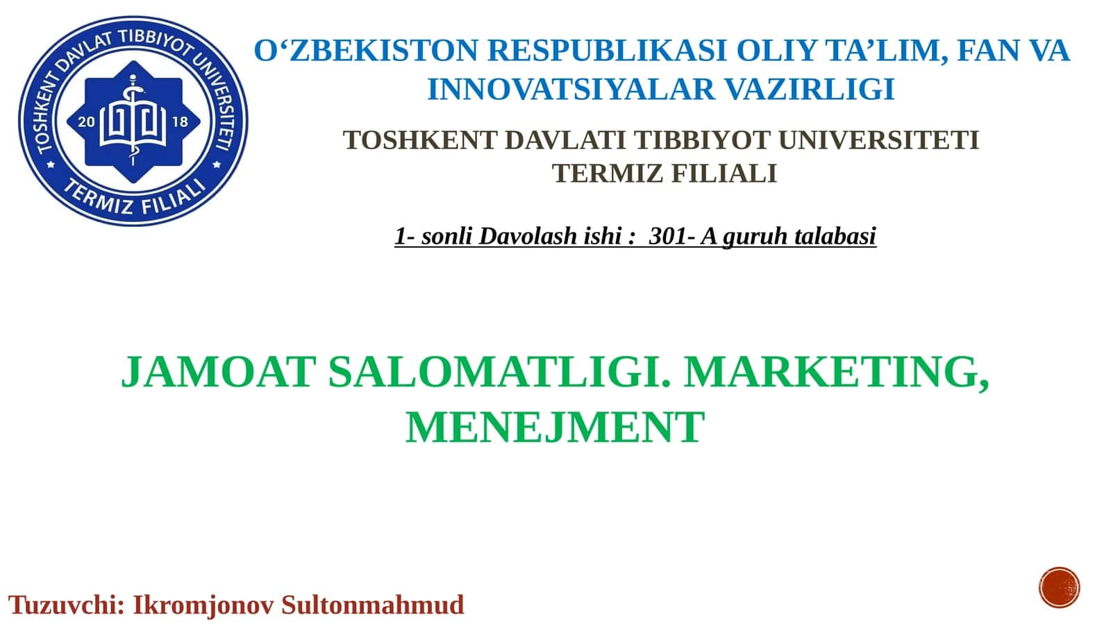 Jamoat salomatligi va marketing, menejment 1