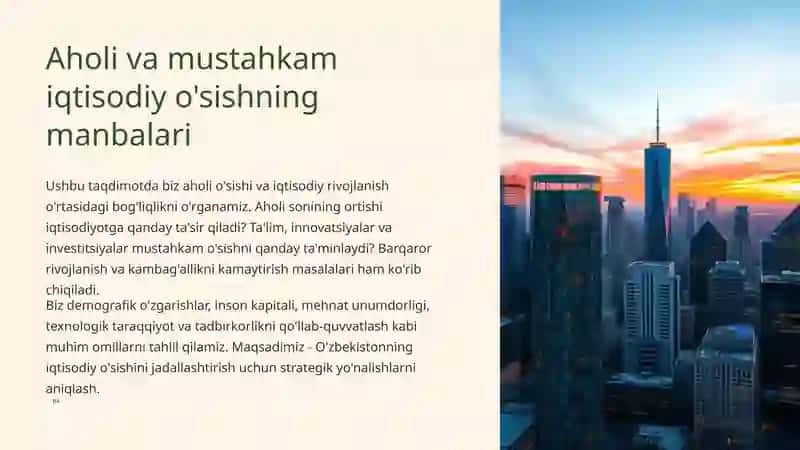 Aholi va mustahkam iqtisodiy o'sishning manbalari