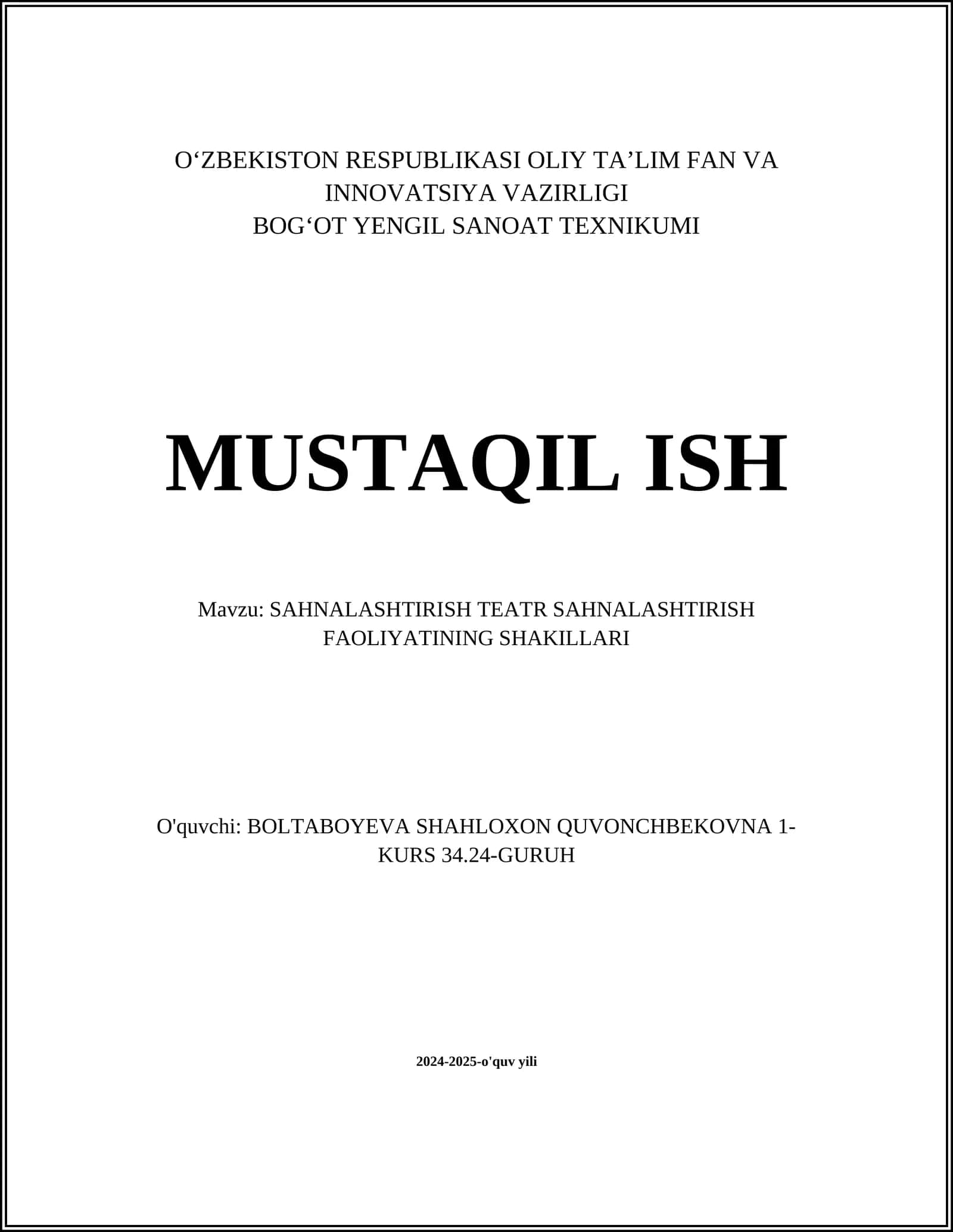 SAHNALASHTIRISH TEATR SAHNALASHTIRISH FAOLIYATINING SHAKILLARI 1