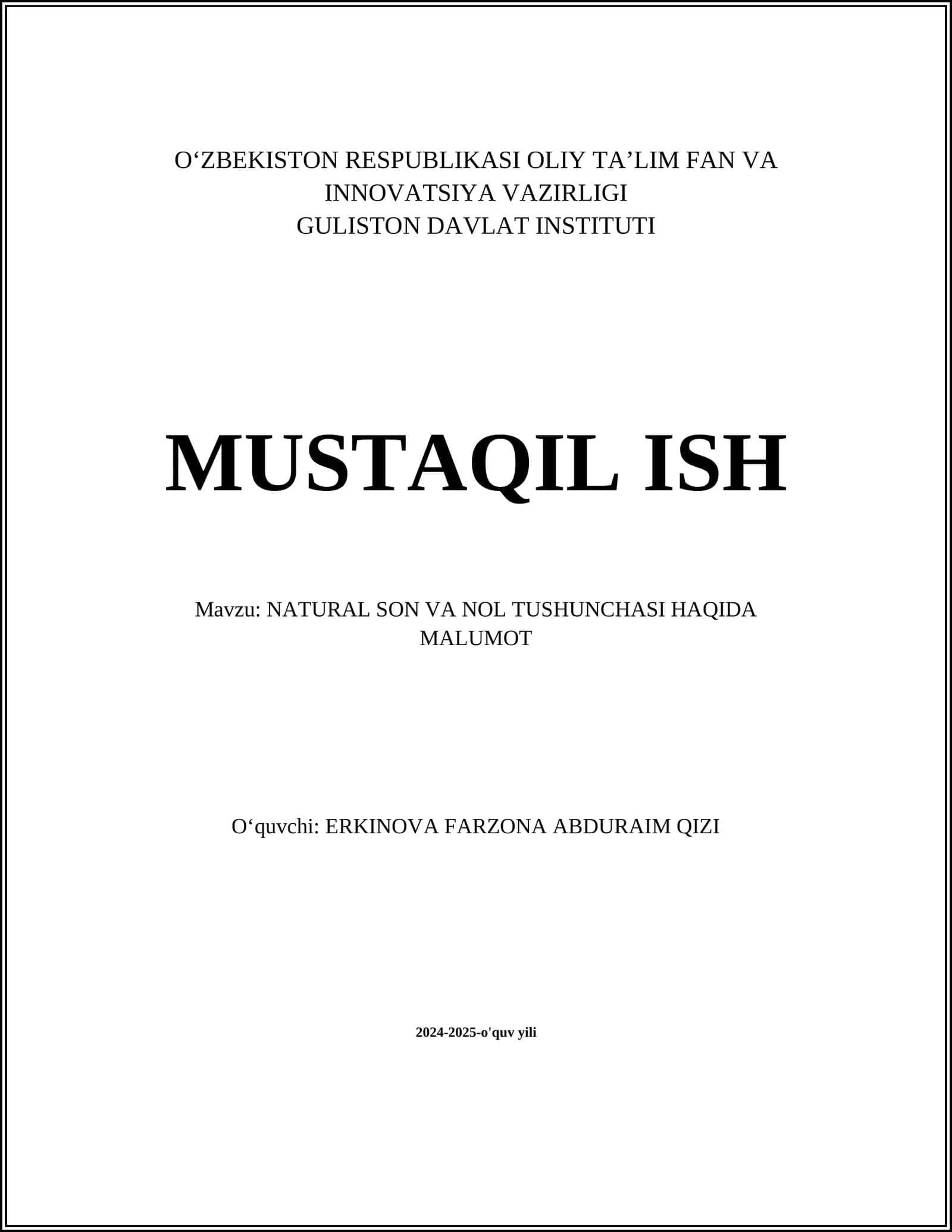 NATURAL SON VA NOL TUSHUNCHASI HAQIDA MALUMOT 1