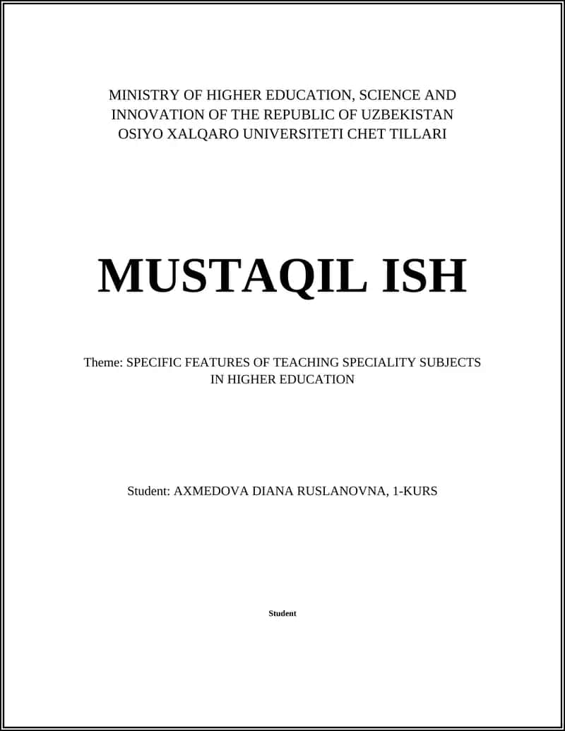 Curriculum Design for Speciality Subjects in Higher Education 1