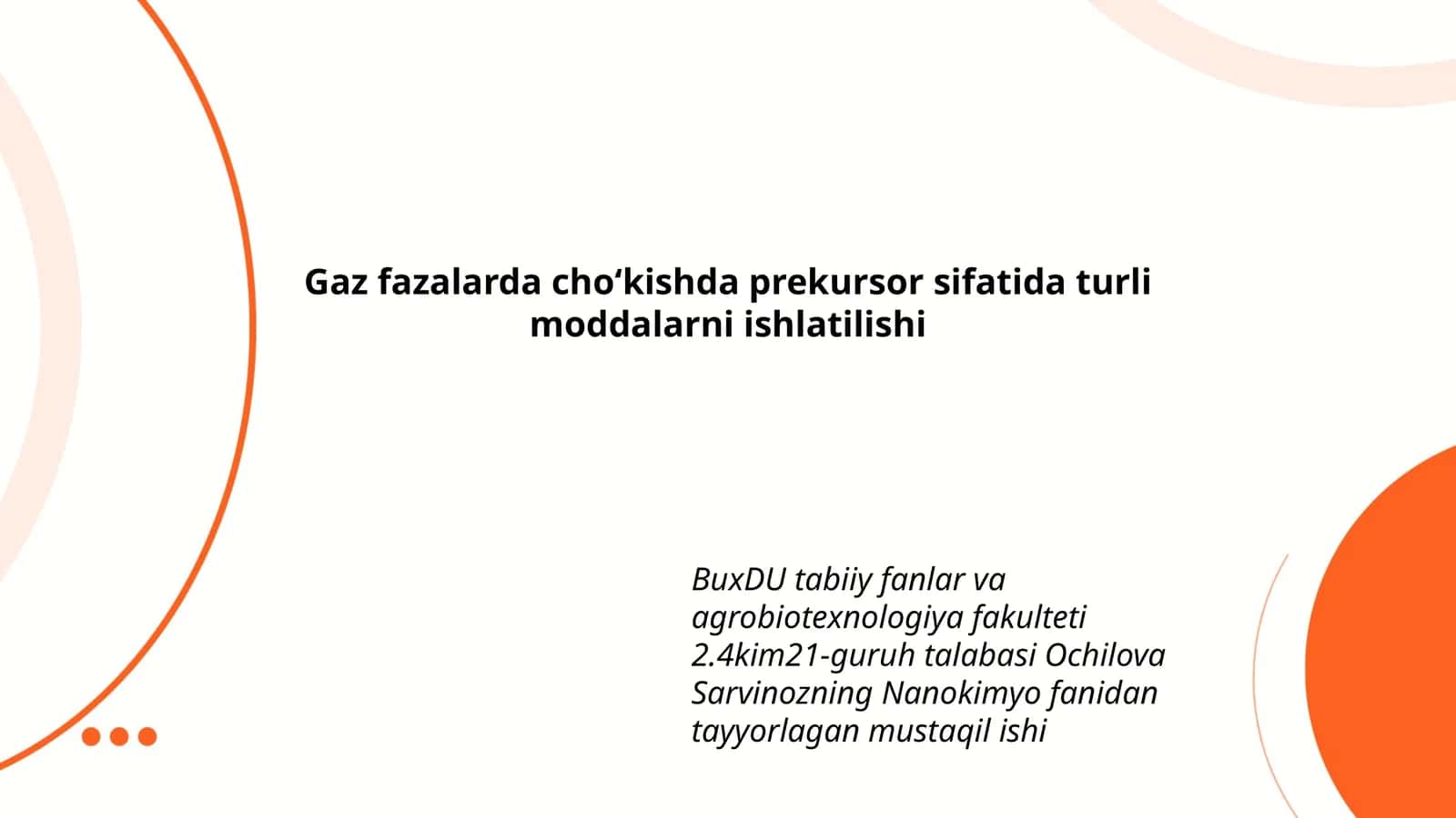Nanokimyo fanidan tayyorlagan mustaqil ish 1