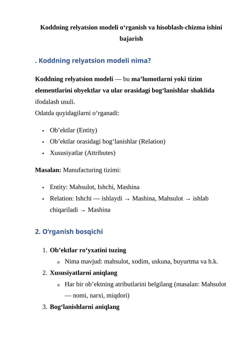 Koddning relyatsion modeli 1