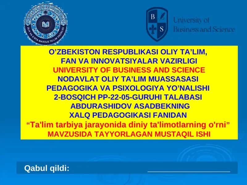 Ta'lim tarbiya jarayonida diniy ta'limotlarning o'rni 1