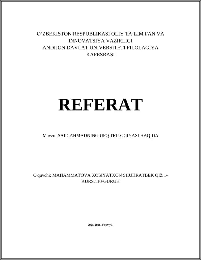 Said Ahmadning Ufq trilogiyasi 1