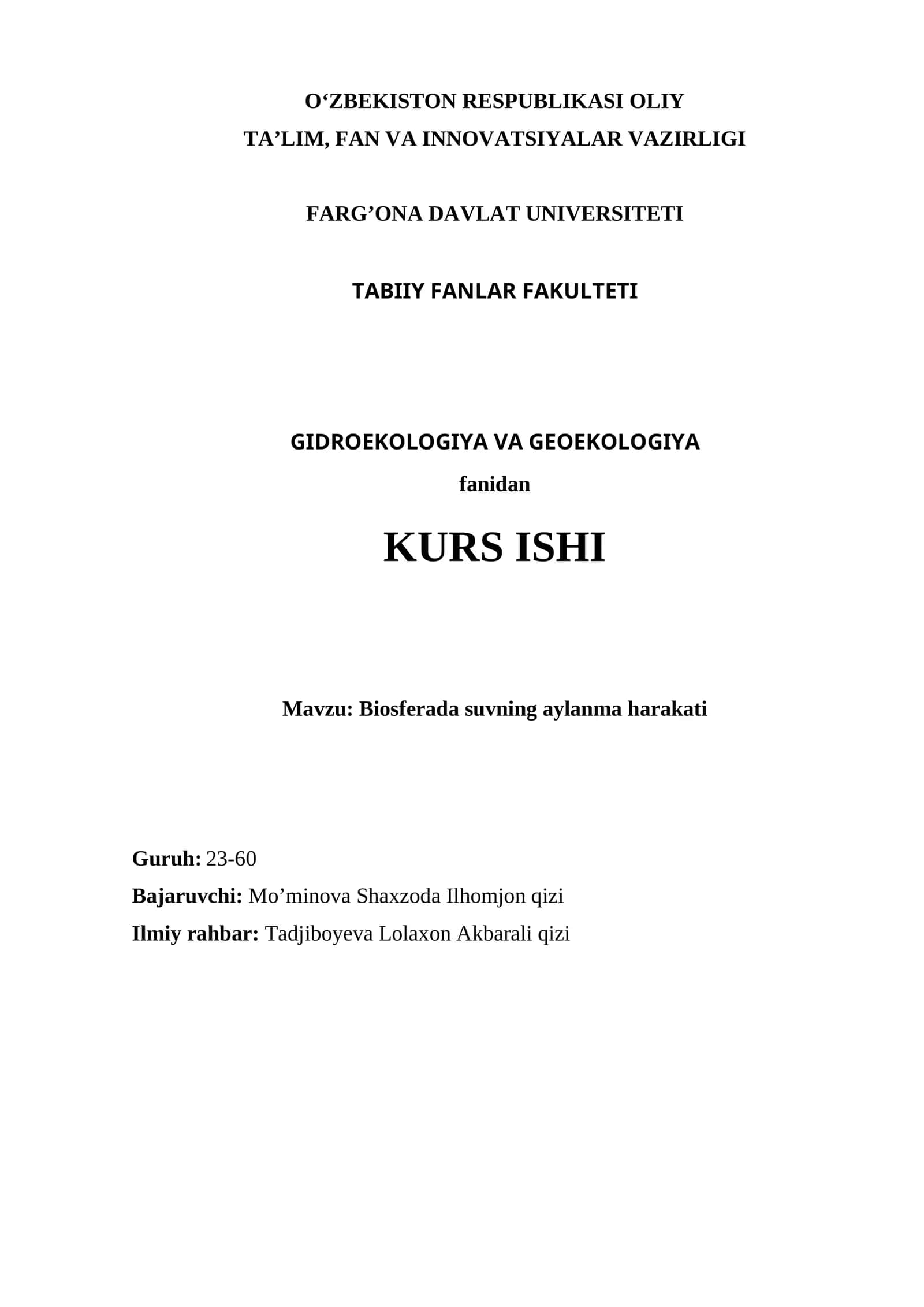 Biosferada suvning aylanma harakati 1