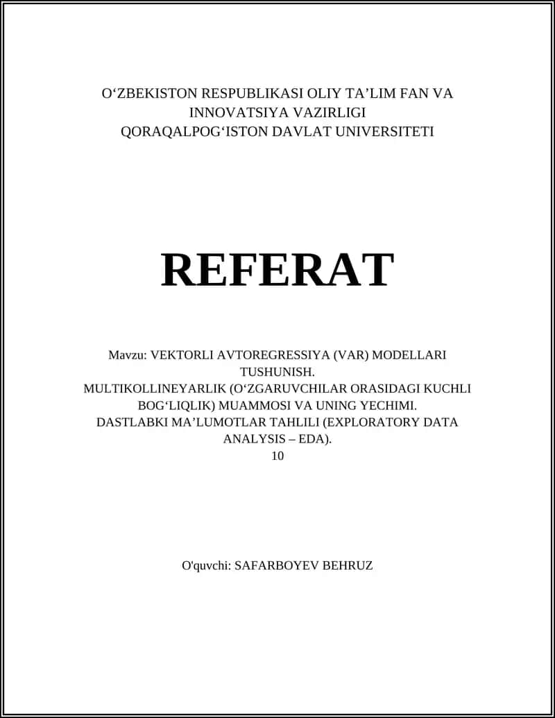 VEKTORLI AVTOREGRESSIYA (VAR) MODELLARI TUSHUNISH 1