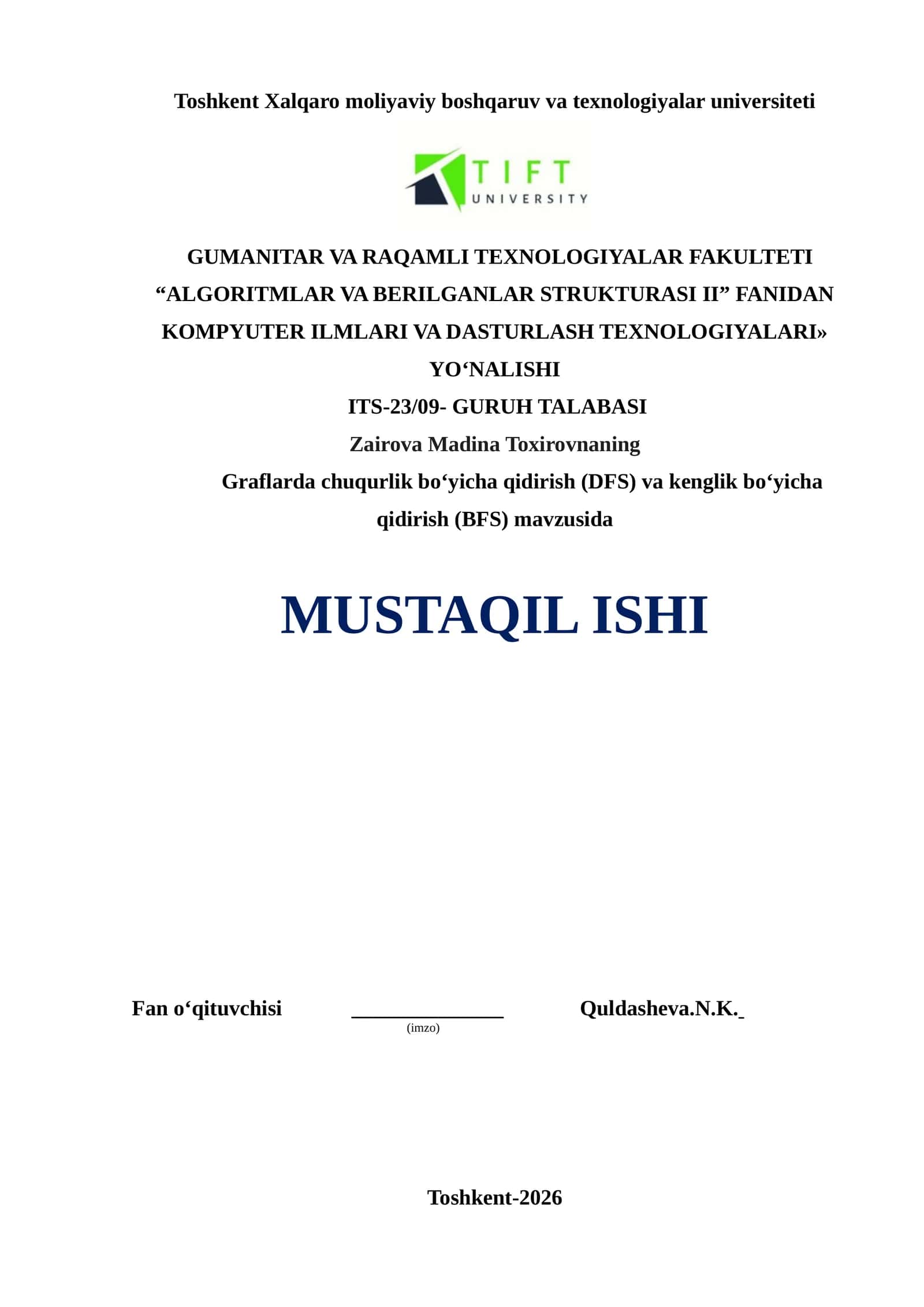 "ALGORITMLAR VA BERILGANLAR STRUKTURASI II" 1