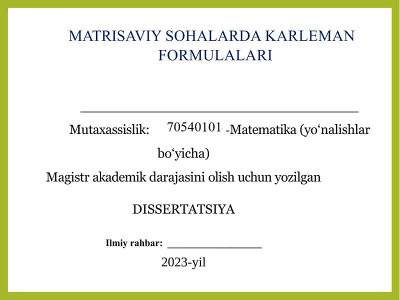 MATRISAVIY SOHALARDA KARLEMAN FORMULALARI 1