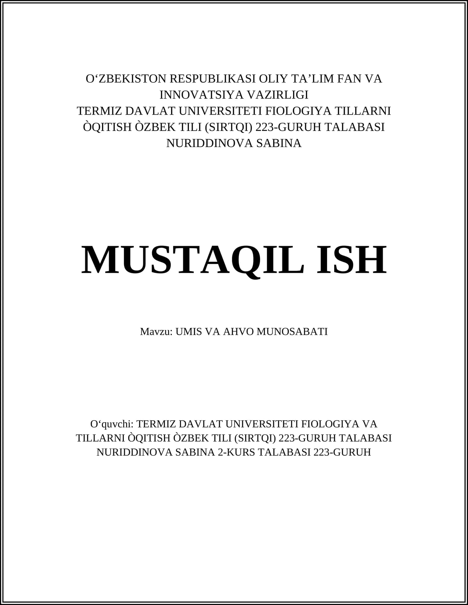 UMIS VA AHVO MUNOSABATI 1