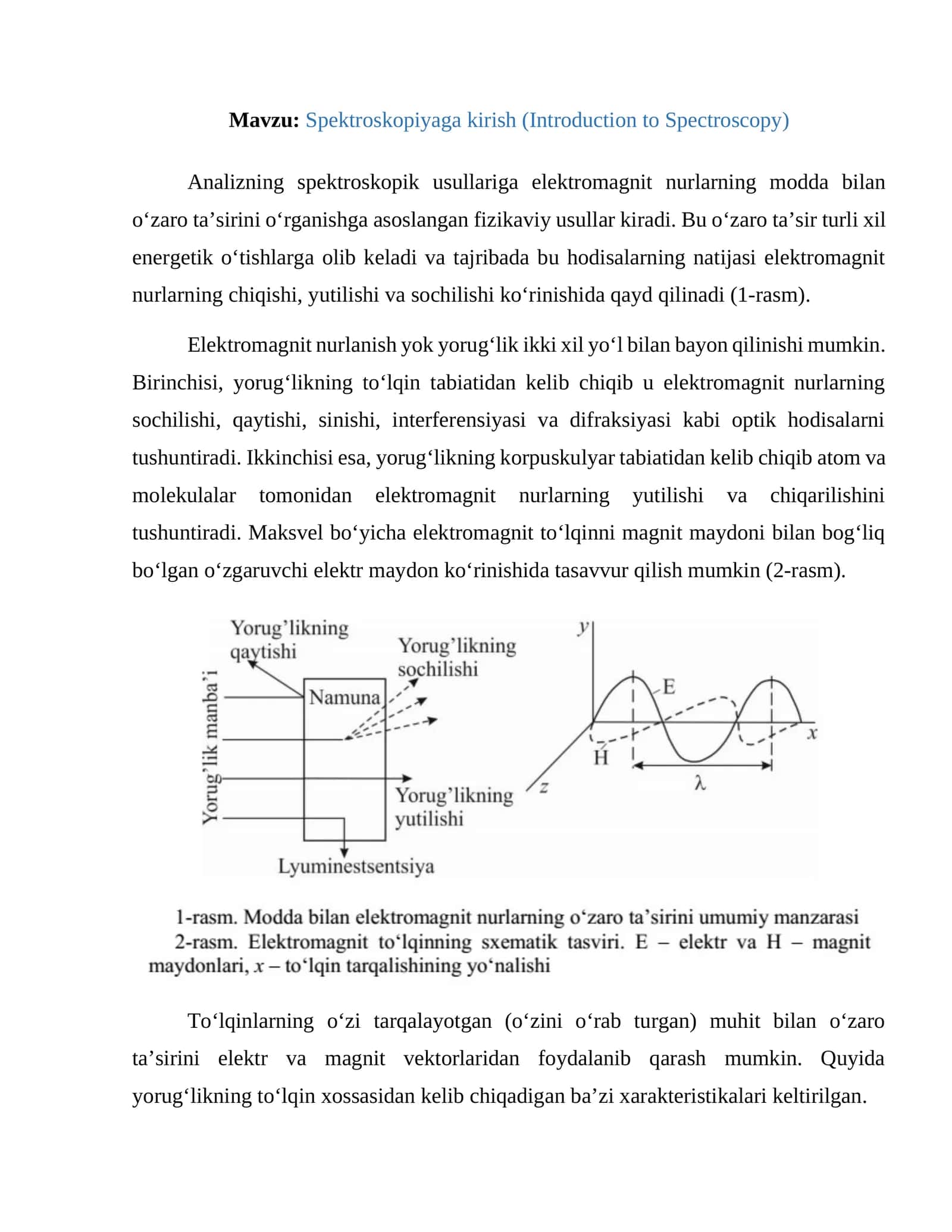 Spektroskopiyaga kirish (Introduction to Spectroscopy) 1