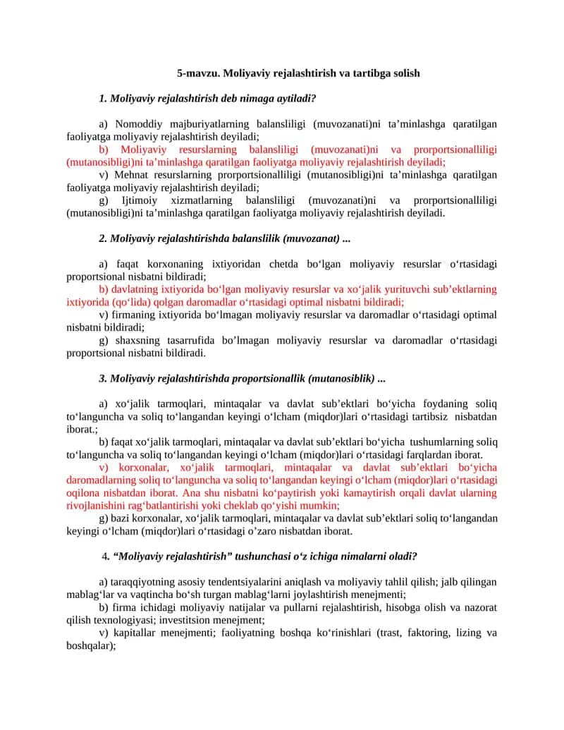 Moliyaviy rejalashtirish va tartibga solish 1
