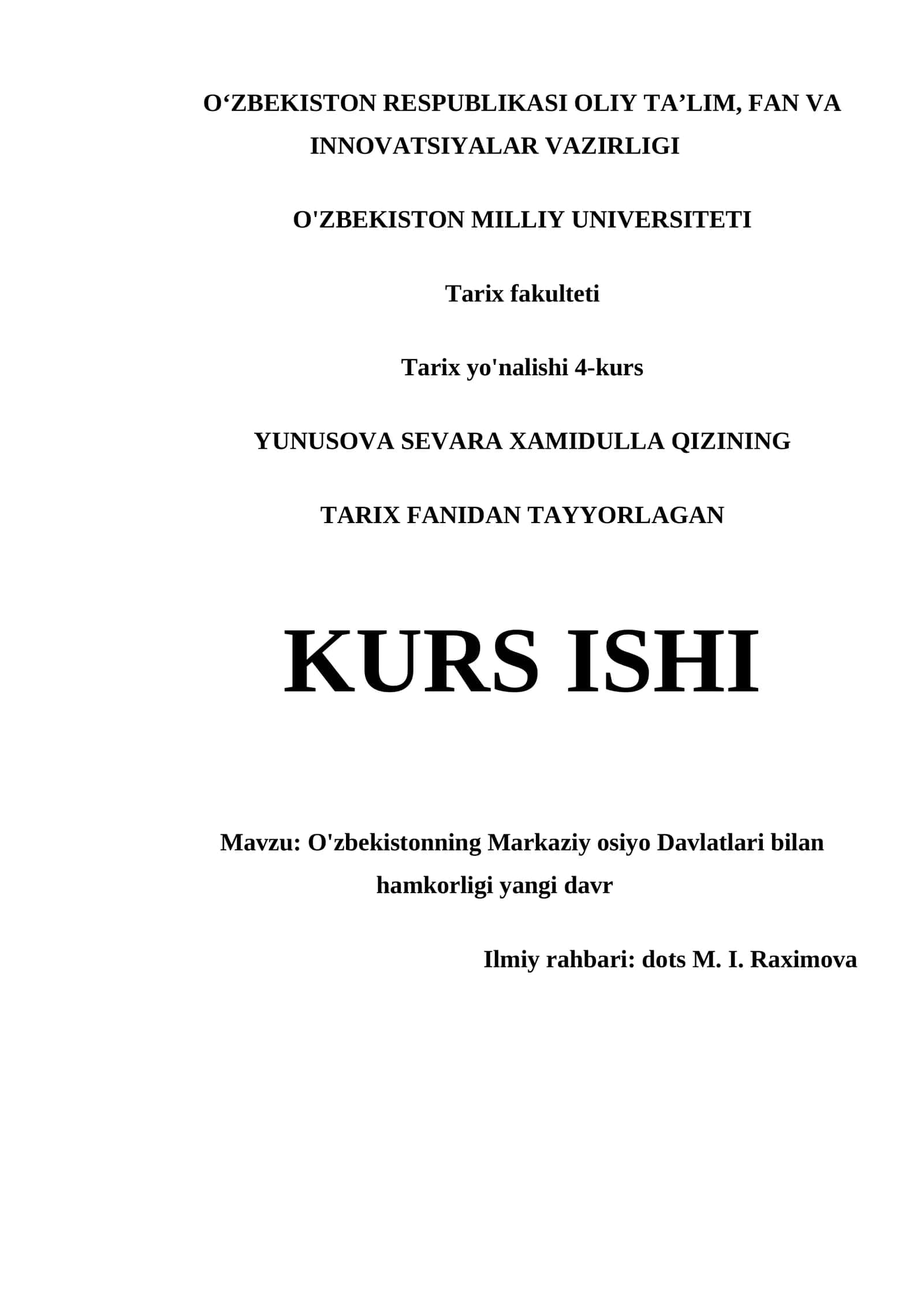 O'ZBEKISTONNING MARKAZIY OSIYO DAVLATLARI BILAN HAMKORLIGI YANGI DAVR 1